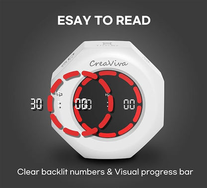 Flip Cube Pomodoro Timer - Rechargeable Visual Countdown & Count Up Stopwatch, 7 Preset Intervals, 3 Alarm Modes, Productivity Tool for ADHD, Kids, Study, Work & Kitchen (White)