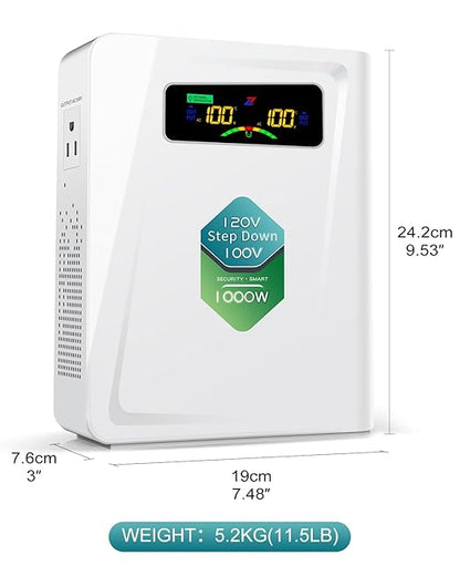 ZHENGXI 120v to 100v Step Down Transformer 1000W Power Voltage Converters, No Noise, Ten Protection Functions,Using Japan Appliances in US