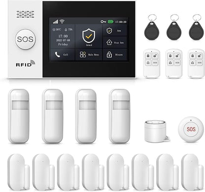 Hapippofa Home Security Alarm System,DIY Wireless WiFi Alarm System (Motion Detector, Door Window Sensor, Remote Control, Siren), Compatible with Alexa and Google for House, Apartment