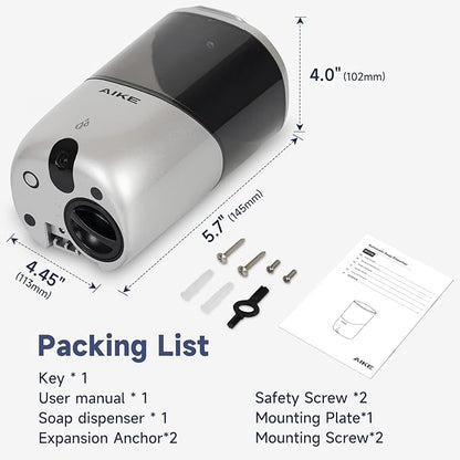 AIKE Liquid Automatic Wall Mount Soap Dispenser,Battery Operated Model AK1216,Silver
