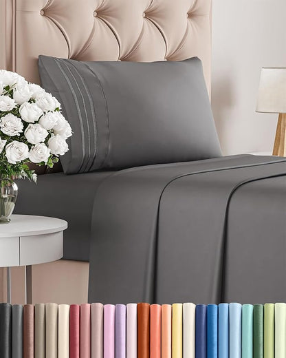 Twin XL Size 3 Piece Sheet Set - Comfy Breathable & Cooling Bed Sheets Set - Hotel Luxury Bedding for Women, Men, Kids, Teens, Boys & Girls - Deep Pockets, Soft, Wrinkle Free - Oeko-Tex - Dark Grey