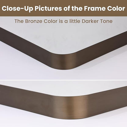 LOAAO 55”X30” Bronze Bathroom Mirrors for Vanity, Rounded Rectangle Brushed Bronze Metal Frame Mirror, Anti-Rust, Tempered Glass, Hangs Horizontally or Vertically
