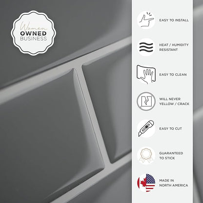 SMART TILES Peel and Stick Backsplash - 10 Sheets of 10.95" x 9.70" - 3D Adhesive Peel and Stick Tile Backsplash for Kitchen, Bathroom, Wall Tile, Subway Grigio