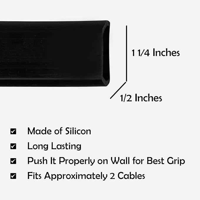 Rubber Bond TV Cord Hider Cable Protector - Strong Self Adhesive Wall Cord Cover Cable Hider - Low Profile Cable Management Wall Cord Concealer Cable Raceway (Black, 10 Feet)