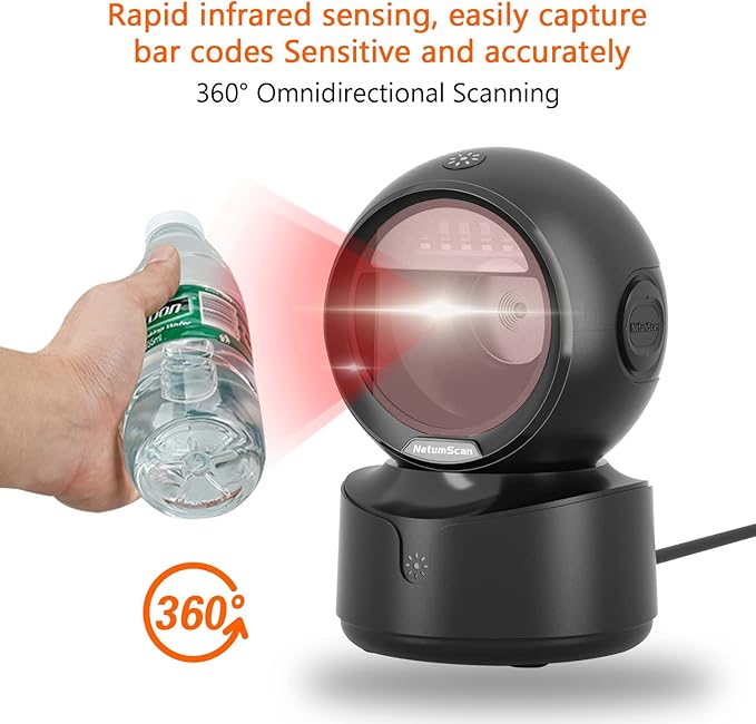 NetumScan Automatic Omnidirectional Desktop Barcode Scanner, Hands-Free USB Wired QR Barcode Reader, 1D 2D Bar Code Image Sensing for Warehouse, Supermarket, Retail Store, Bookstore Pos System