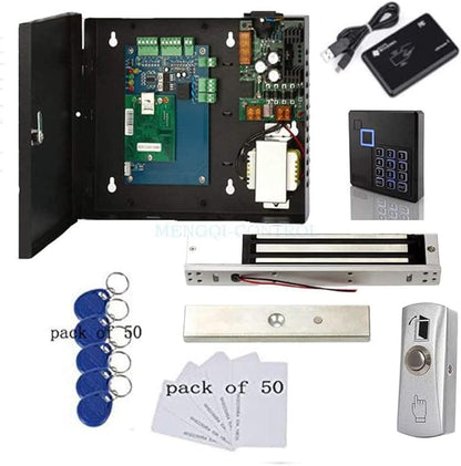 MENGQI-CONTROL TCP/IP One Door Card/Fob/PIN Code Access Control Track History Records Door Entry System Magnetic Lock Keypad Reader Metal Exit Button 110V Power Supply