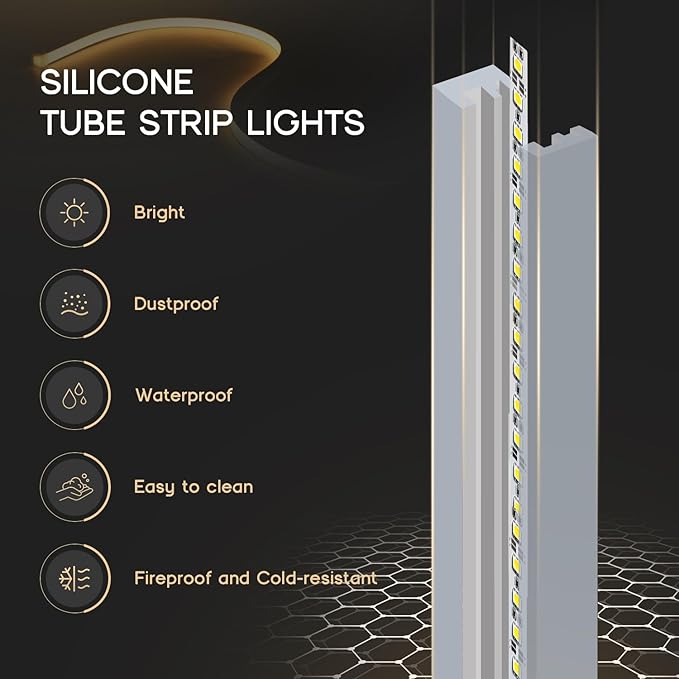 VOEWT LED Strip Lights Neutral White 4000K,16.4ft 110-120V Neon Rope Lights,Flexible Silicone Outdoor Waterproof Neon Strip Lights for Bedroom,Mirror,Kitchen Cabinet, Living Room,Halloween Decor