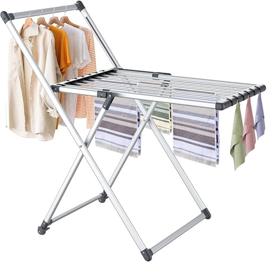 Unkqan Clothes Drying Rack, Foldable Laundry Rack for Indoor Outdoor, 10pcs Sock Clips, Collapsible Space-Saving Drying Rack for Clothes Towels Dolls, White (Gray)