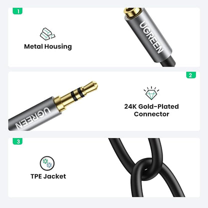 UGREEN Headphone Splitter 3.5mm Audio Stereo Y Splitter Aux Extension Cable Male to Female Dual Headphone Jack Adapter for Earphone Compatible with Switch 2/PS4/PS5 iPhone iPad, Tablet, Laptop, 7.87"