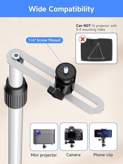 suptek 63.9” Extendable Projector Stand Against Wall Hidden Stand, 360°Swivel, Height Adjustable, Mini Projector Mount Bracket, Compatible with Home Office Video Vlog DVR Camera, PR001FPLW