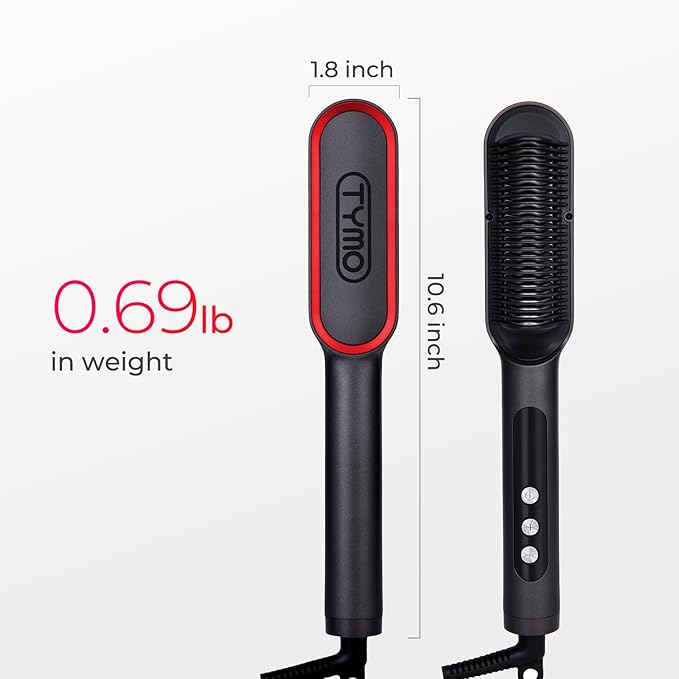 TYMO Ring Plus Ionic Hair Straightener Brush - Straightening Comb with Negative Ions for Women, Titanium Coating, 9 Temp Settings & LED Display, Dual Voltage, Professional Styling Tools