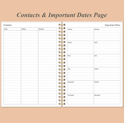 Daily Planner Undated - A5 To Do List Notebook Hourly Schedules, Spiral Appointment Planner for Women and Men, PVC Hardcover, Inner Pocket, Elastic Closure, 5.8" x 8.3", Rose Leaf