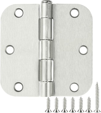 18 Pack Interior Satin Nickel Door Hinges Brushed 3.5 Inch x 1/2" Rounded 5/8 Radius for Doors 3 ½ Inch Heavy Duty Steel Iron Hardware Fittings House Villa Cando Loft Room Ironmongery Sliver Hinge