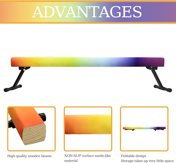Adjustable&Foldable Gymnastics Balance Beam,6FT/8ft High-Low Level Floor Gymnastic Beam,No Tool Require, Gym Equipment for for Kids Children Girls Home Training