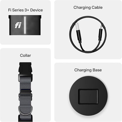 New Fi Series 3+ Smart Dog Tracker Collar [12 Month Membership Included] GPS Tracker for Dogs with Health & Behavior Monitoring, Escape Alerts, Waterproof, LED, Apple Watch Compatible (Gray, X-Small)