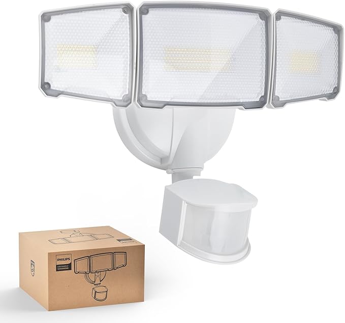 Philips 72W 7400LM LED Security Lights w/PIR Motion Sensor Outdoor, 5000K Daylight Dusk to Dawn Aluminum Flood Light, 3 Adjustable Heads, Waterproof for Garage, Yard, Porch