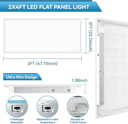 Msbfi 2x4 LED Flat Panel Lights Drop Ceiling Light Fixture 5000K 4000K 3000K Selectable 0-10v Dimmable, 30-40-50W 24x48 LED Light Fixture 100-277V for Office Ceiling Lighting Fixture ETL/DLC 48 Pack