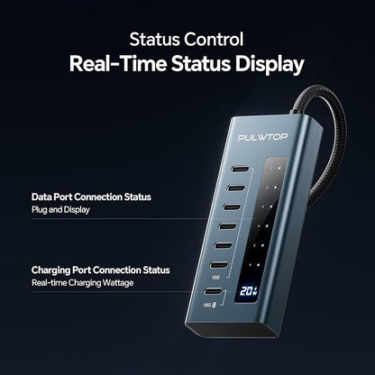 USB C Hub for Laptop, PULWTOP 7 in 1 10Gbps USB Adapter Support Data & Charging(Not Support Video), USB Hub 10Gbps Ports for iMac, MacBook Pro/Air, iPad, XPS, USB Hub Multiport Adapter