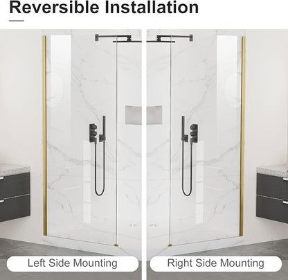 Bathbliss 36" W x 76" H Frameless Shower Glass Panel, 8mm Clear Tempered Glass, Fixed Walk-In Shower Screen, Brushed Gold Finish, Reversible Installation