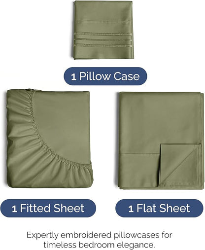 Twin Size 3 Piece Sheet Set - Comfy Breathable & Cooling Bed Sheets Set - Hotel Luxury Bedding for Women, Men, Kids, Teens, Boys & Girls - Deep Pockets, Soft and Wrinkle Free - Oeko-Tex - Sage Green