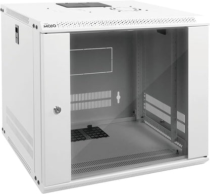 Tecmojo 9U Wall Mount Rack Network Cabinet for 19" IT Equipment,with Lockable Glass Door and Side Panels,Cooling Fan,17.7inch Depth,White,Computer/Electronics Equipment Data Rack