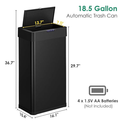 Arlopu Automatic Trash Can,Sensor Motion Stainless Steel Garbage Bin, Touchless Smart Waste Bin, W/Stay-Open, Soft Close Lid, Display Light for Kithchen, Living Room, Office (Black, 18.5gal)