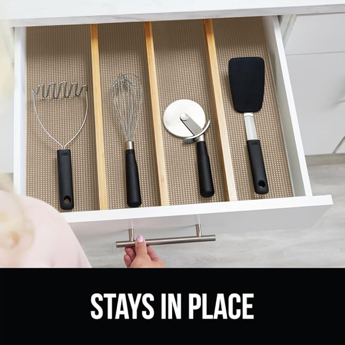 GORILLA GRIP powerGRIP Drawer Shelf and Cabinet Liner, Thick Strong Hold, Non-Adhesive Liners Protect Kitchen Cabinets and Cupboard, Bathroom Drawers, Easy Install, Breathable Mat, 12" x20', Beige