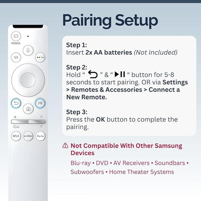 BN59-01312Q Samsung TV Remote Control Replacement for Smart TV - Easy Setup, Universal Remote, Streaming Shortcuts - Works with Samsung QLED, Frame, UHD, 4K, & LED Smart TVs