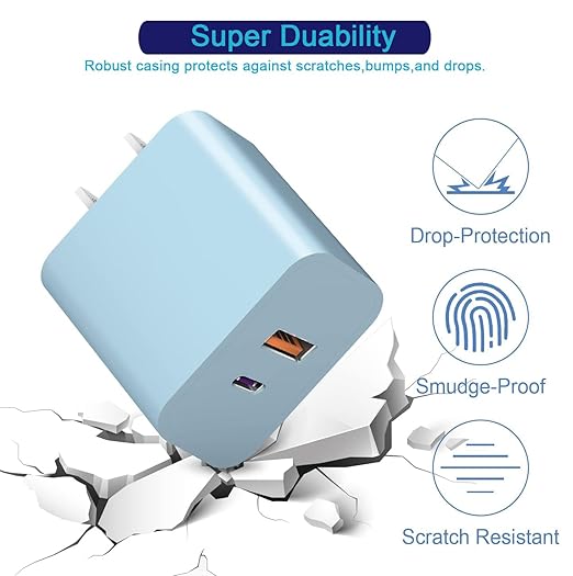 USB C Wall Charger Block, 3Pack 20W Dual Port PD Fast iPhone 16/15 Charger USB C Wall Charger Adapter + USB A Quick Charging Brick Plug for iPhone 15/14/13/12/11/Pro Max/Plus/XS/XR/X,iPad,AirPods-Blue