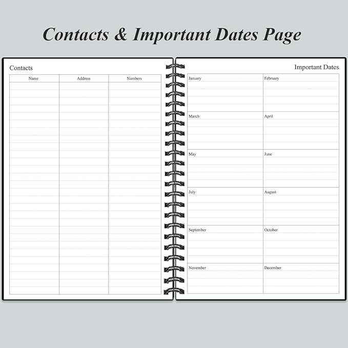 Daily Planner Undated - B5 To Do List Notebook Hourly Schedules, Spiral Appointment Planner for Women and Men, PVC Hardcover, Inner Pocket, Elastic Closure, 7" x 10", Black