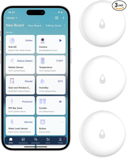 Aqara Water Leak Sensor 3 Pack, Zigbee Wireless Water Leak Detector for Alarm System and Smart Home Automation, Requires AQARA HUB, App Notifications, for Kitchen, Bathroom, Basement, Works with IFTTT