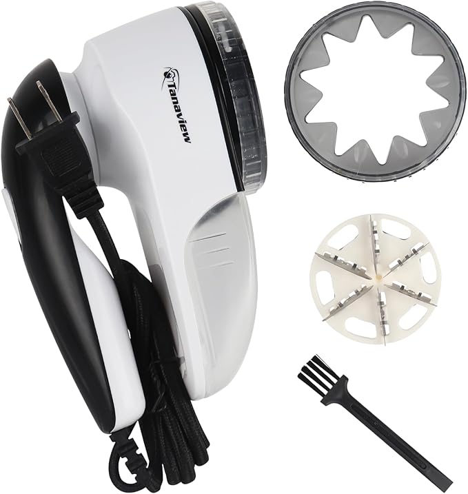 Power Corded Electric Fabric Shaver, No Battery, Pilling & Fuzz Remover for Clothes, Furniture, Couch, Sweaters - 6 Leaf Blades - Portable Defuzzer, Depiller with Stainless-Steel Blades