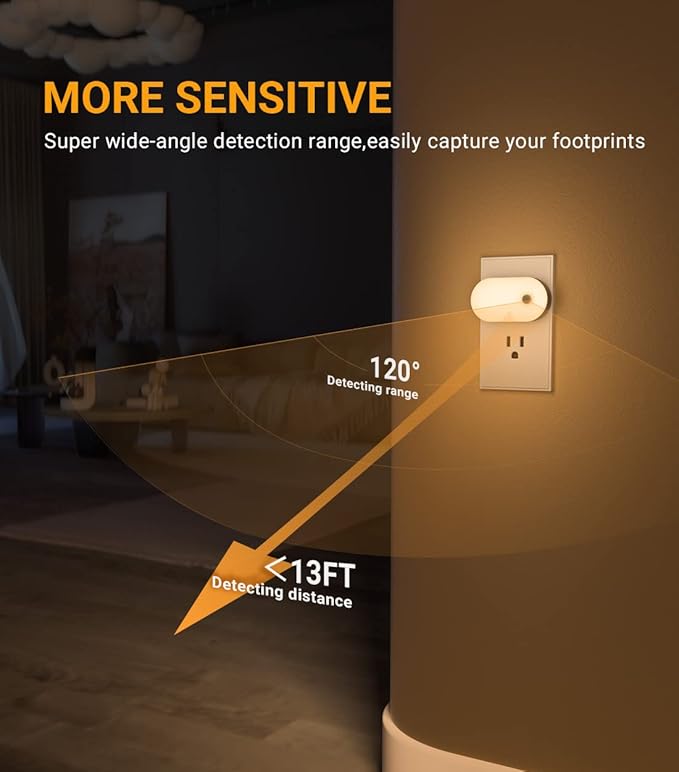 Lyridz Plug in Night Light with Motion Sensor, Smart Warm White LED Nightlights with 1-120LM Stepless Adjustable Brightness for Bathroom, Bedroom, Kitchen, Stairs, Hallway, 6 Pack