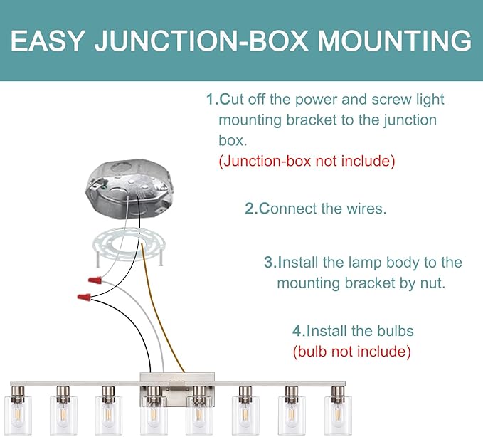 8 Light Bathroom Vanity Light, Large Brushed Nickel Vanity Lights Fixtures, Bathroom Lighting Fixture Over Mirror with Clear Glass Shade for Mirror, Bedroom, Living Room, Wall Lamp