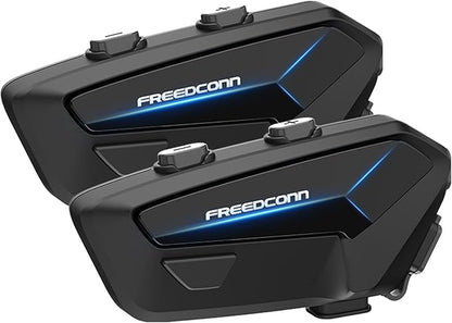 FreedConn FX Plus Motorcycle Helmet Bluetooth Headset, Auto-Join Mesh Network, 16 Riders Intercom Motorcycle Communication Systems with CVC and AI Noise Cancellation for Group Ride, 2 Pack