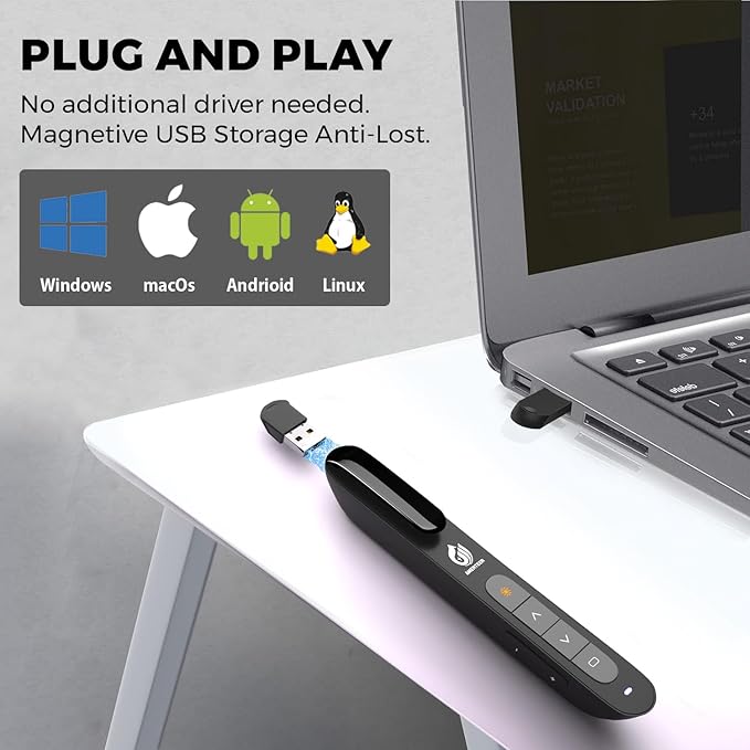 AMERTEER Wireless Presenter,Support Hyperlink RF 2.4GHz Powerpoint PPT Clicker Presentation Remote Control Laser Pointer Flip Pen