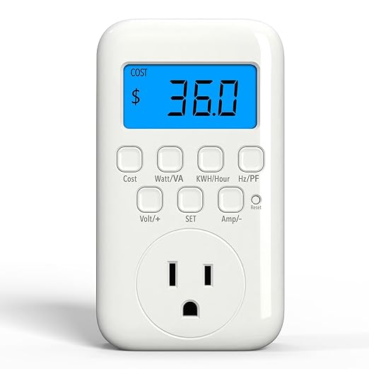 HBN Watt Meter Plug with Backlight, Plug-in Socket Power Meter Electricity Usage Monitor Consumption Home Electrical Energy Monitor, Voltage Amps Wattage Electricity Usage Tester, 9 Display Modes