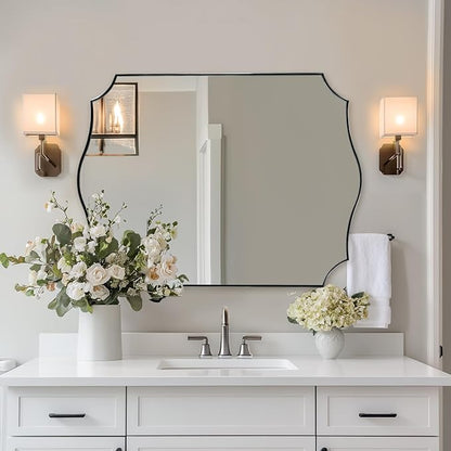 ANDY STAR Chrome Bathroom Mirror, 30x40 Inch Large Polished Chrome Mirror, Rectangle Mirror for Bathroom with Unique Wavy Design Ideal for Home Decor, Rust-Proof Stainless Steel 1” Frame