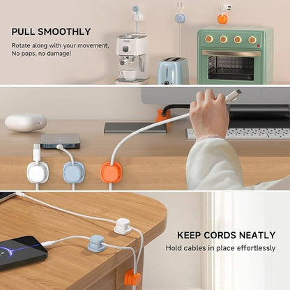 Magnetic Cord Organizer Holder, Upgrade Cord Holder for Nightstand, Adhesive Wire Cable Clips Management Kit for Phone Charger, Computer, Home, Office, Desk, Nightstand (Blue, 6 Packs)