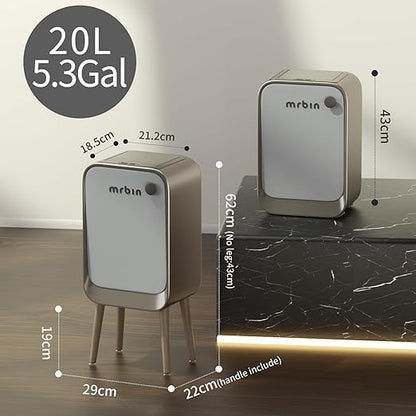 MRBIN Motion Sensor Trash Can Bathroom with Butterfly Lid and Leg, 5.5 Gal / 20 L Tall Automatic Touchless Electric Smart Waste Basket, Toilet Covered Garbage Dustbin for Bedroom, Eclipse Grey