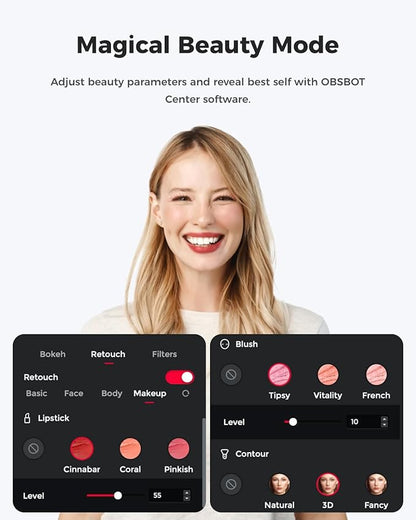 OBSBOT Meet 2-4K Webcam for PC with 1/2" Sensor, AI Framing & Autofocus, Beauty Mode, Lightweight, Gesture Control, HDR, Dual Microphone, 60 FPS, Web Cam for Streaming, Meeting, Gaming. (Cloud White)