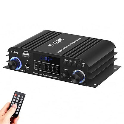 Facmogu S-288 4 CH Bluetooth 5.0 Home Audio Amplifier, RMS 45Wx4, Max 600W HiFi Stereo Power Amplifier USB, SD, FM Class D Speaker Amp for Home Theater Karaoke, with Power Adapter & Remote Control
