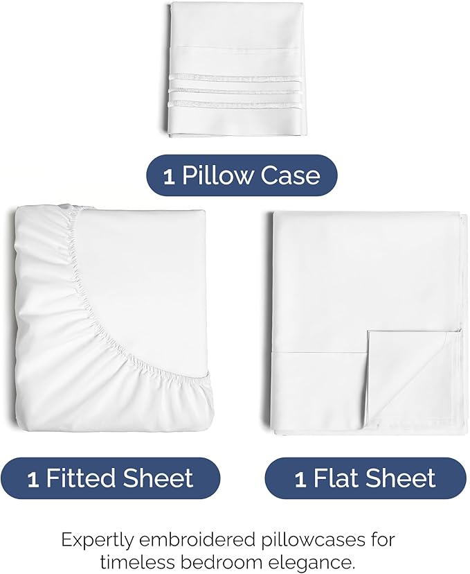 Twin XL Size 3 Piece Sheet Set - Comfy Breathable & Cooling Bed Sheets Set - Hotel Luxury Bedding for Women, Men, Kids, Teens, Boys & Girls - Deep Pockets, Ultra-Soft, Wrinkle Free - Oeko-Tex - White