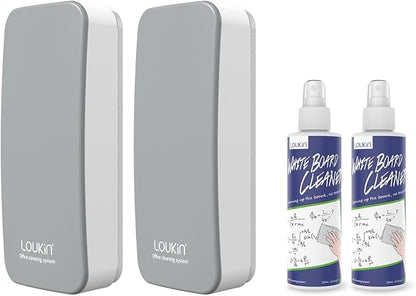 loukin 2 Pack Magnetic Dry Erase Eraser, Whiteboard Eraser, Glass Board Remover, 3.4 fl oz Whiteboard Cleaner * 2 Included, for Classroom, Home and Office Use (Grey)