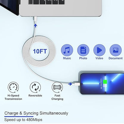 iPhone Charger Fast Charging 10 ft,[Apple MFi Certified]2Packs PD USB C Wall Charger Block 2in1 Adapter Apple Fast Charger 10FT USB C Lightning Cable for iPhone 14 Pro Max/14 Pro/14/13/12/11 Pro Max/X