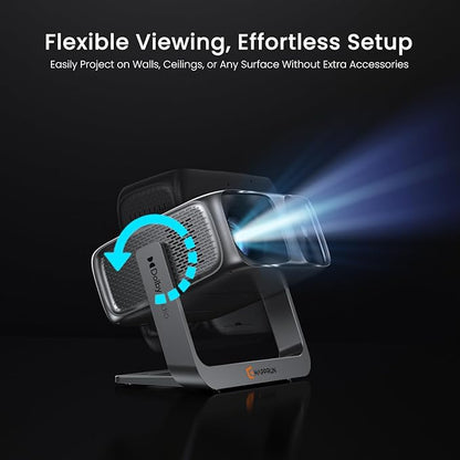 2000 ANSI Official Licensed Google TV Outdoor Projector 4K Full HD, Smart Projector with Wifi and Bluetooth, Auto Focus, Dolby Sound, Built-in Apps, HAPPRUN Indoor Home Theater with 270° Stand