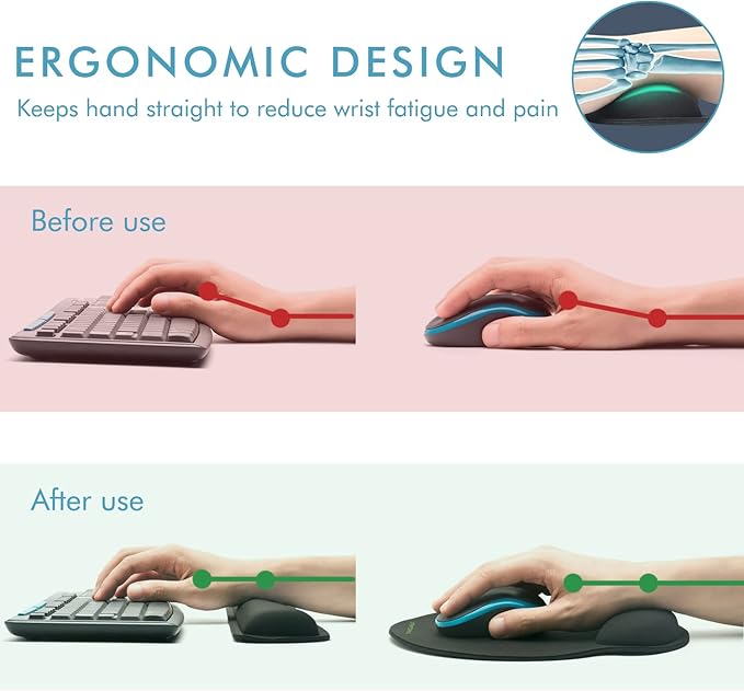 VAGAU Premium Keyboard Wrist Rest and Mouse Pad Wrist Support, Ergonomic Memory Foam Set for Office, Laptop, Mac, Computer and Gaming, Comfortable Typing &Wrist Pain Relief
