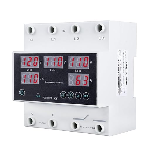 Automatic Transfer Switch, 110V 63A Auto Transfer Switch Real-time Monitoring with LED Display,Din Rail Mount