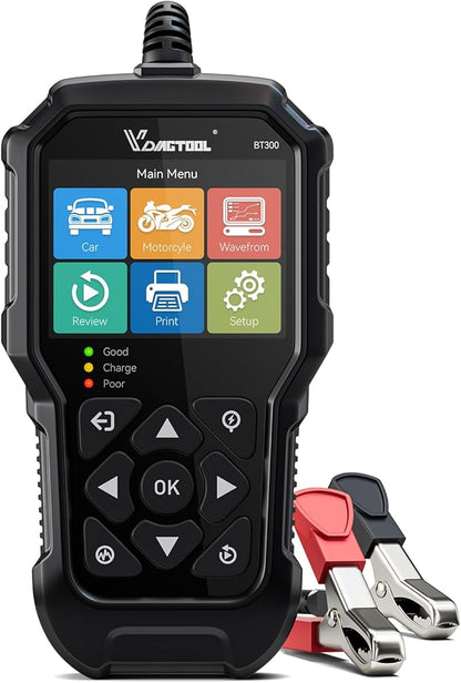 VDIAGTOOL BT300 Car Battery Tester 6V 12V, 5-3000 CCA Load Tester Starter Alternator Tester Automotive Charging Cranking System Tester for Motorcycle Car Truck SUV ATV Boat