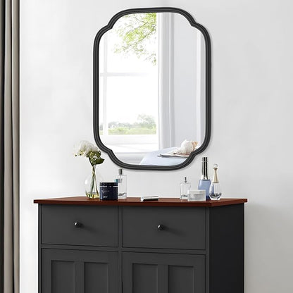 Black Bathroom Mirror for Wall, 18" x 24" Rectangular Wall Mirror for Bathroom Metal Frame Farmhouse Rounded Corner Wall Mirror (Horizontal/Vertical)
